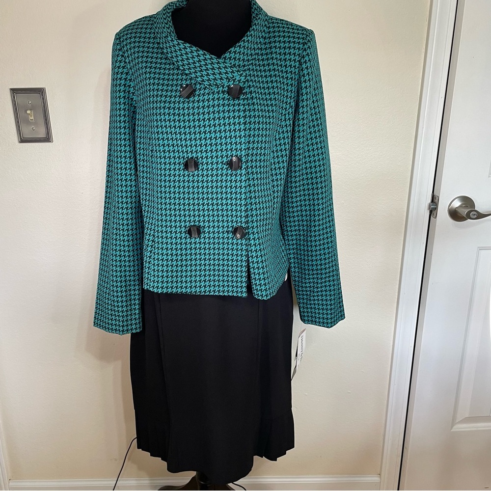 NWT Danny & Nicole Skirt Double Breasted Teal Blue Green Black Houndstooth sz 12